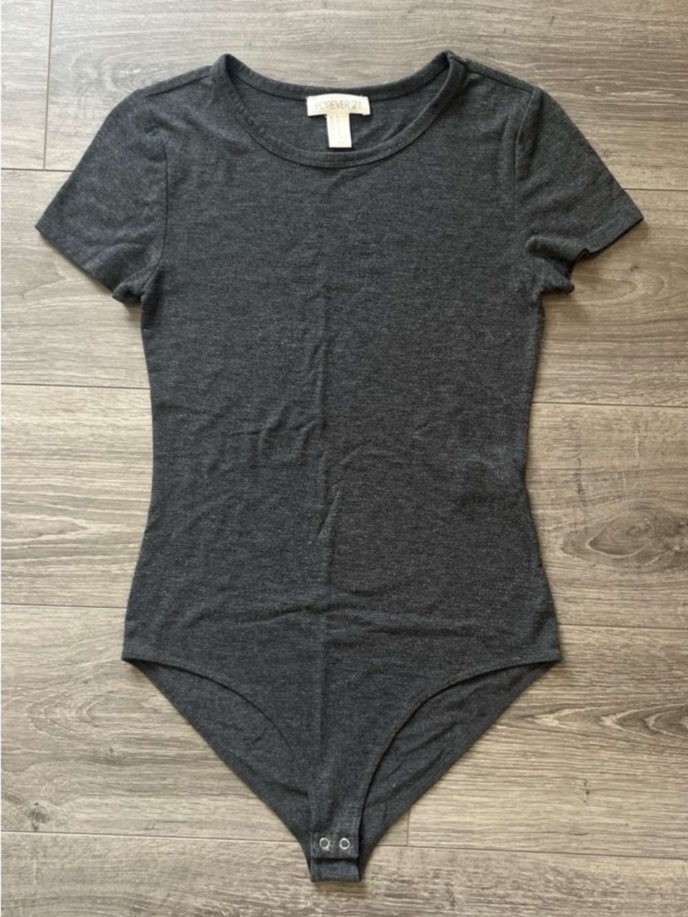 Dark Gray Short Sleeve Bodysuit | Stretch Fitted Everyday Basic Forever 21